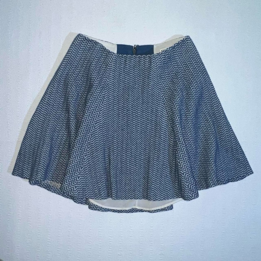 Alice + Olivia Navy and White Chevron Flared Skirt